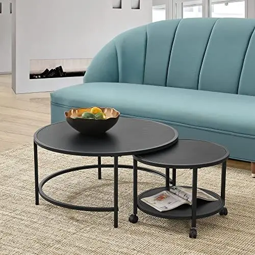 Produktbild: (en.casa) Couchtisch Værøy im 2er Set Beistelltisch rund Sofatisch 40 x 80 cm Wohnzimmertisch Schwarz, matt