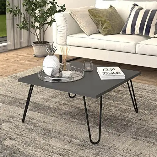 Produktbild: (en.casa) Couchtisch Vindeln mit Hairpinlegs Wohnzimmertisch 60x60x30cm Beistelltisch Kaffeetisch Anthrazit/Schwarz