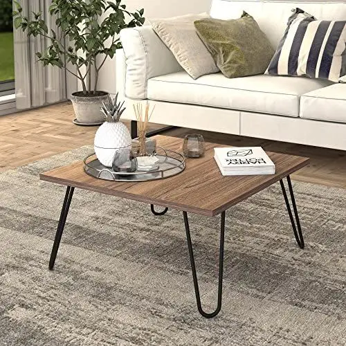 Produktbild: (en.casa) Couchtisch Vindeln mit Hairpinlegs Wohnzimmertisch 60x60x30cm Beistelltisch Kaffeetisch Walnuss/Schwarz