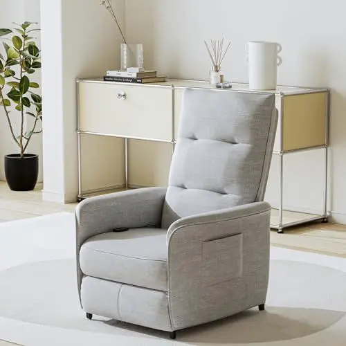 Produktbild: (en.casa) Elektrischer Sessel Relaxsessel mit Liegefunktion Elektronisches Einzelsofa Polstersessel Liegesofa Fernsehsessel Savukoski 102x58x81cm Hellgrau