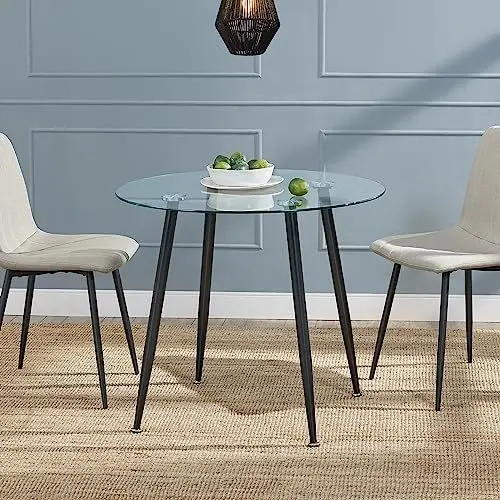 Produktbild: (en.casa) Esstisch Humppila Küchentisch rund 80 x 75 cm Glastisch für 4 Personen Wohnzimmertisch mit Stahlbeinen Schwarz
