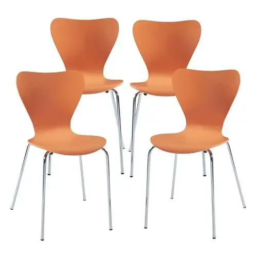 Produktbild: (en.casa) Esszimmerstühle 4er Set Essunga Stühle für Esszimmer Küchenstühle Stapelstuhl Holz Metallbeine 80 x 48 x 45,5 cm Lehnstuhl Orange
