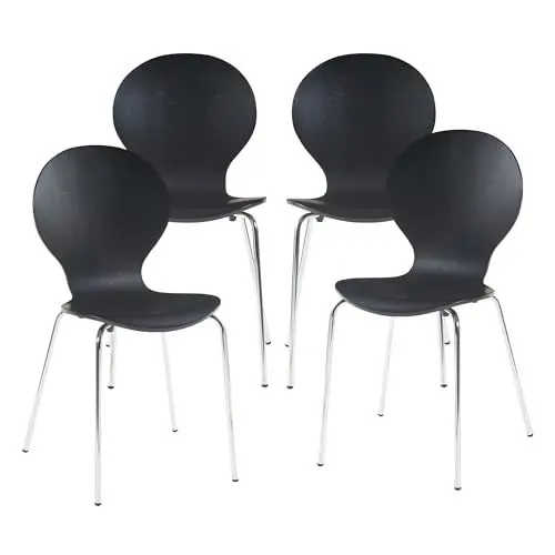 Produktbild: (en.casa) Esszimmerstühle 4er Set Etne Stühle für Esszimmer Küchenstühle Stapelstuhl Holz Metallbeine 85 x 48 x 50 cm Lehnstuhl Schwarz