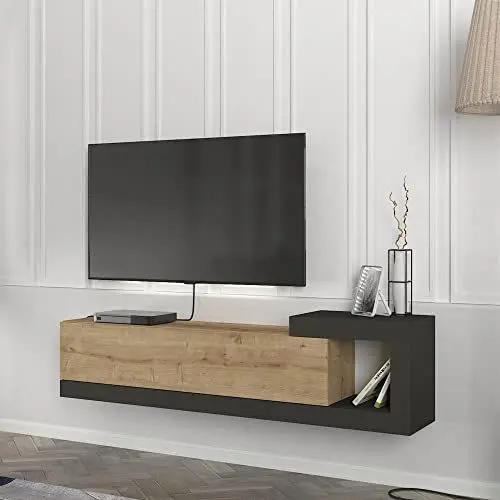 Produktbild: (en.casa) Fernsehschrank Luhanka Fernsehtisch mit Staufach Lowboard 150x29,5x38,5cm hängend TV-Board Eiche/Anthrazit