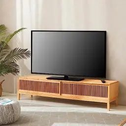 Produktbild: (en.casa) Fernsehschrank Videbæk aus Bambus Natur mit Stauraum Fernsehkommode 160x40x38cm