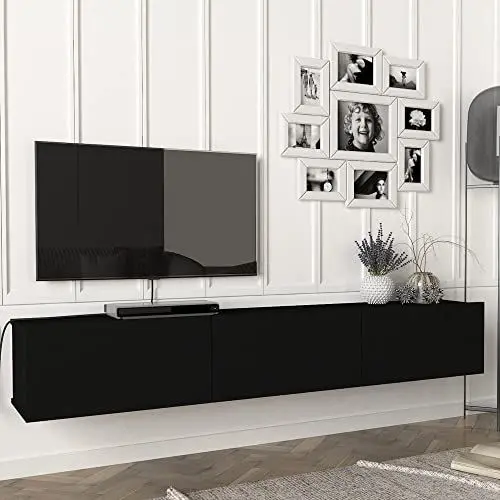 Produktbild: (en.casa) Fernsehschrank Vihti mit 3 Staufächern Lowboard 180x31x29,5cm Hängeboard schwebend Schwarz