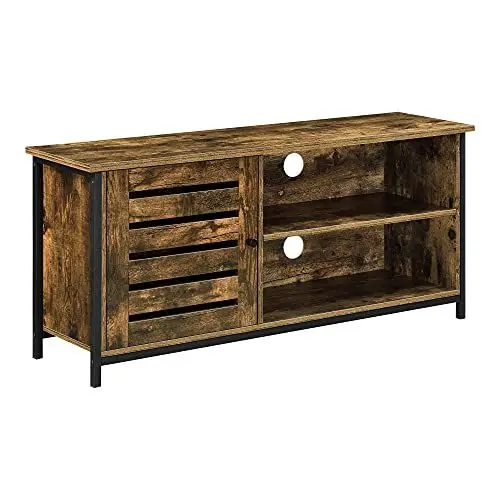 Produktbild: (en.casa) Fernsehtisch Engerdal 49 x 110 x 30 cm TV Lowboard mit Schrankfach und Ablagefläche Spanplatte Schwarz/Dunkler Holzton
