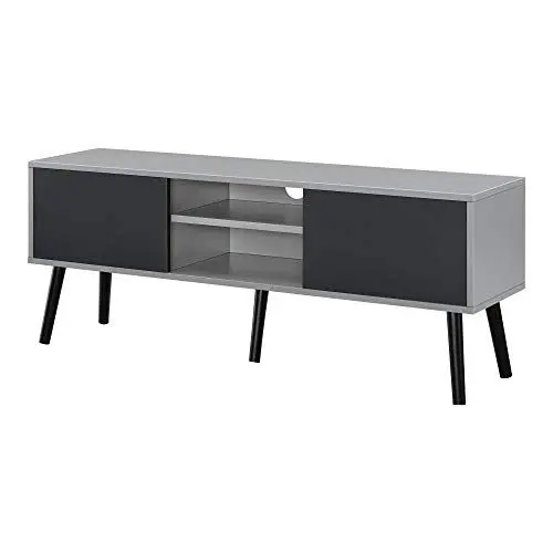 Produktbild: (en.casa) Fernsehtisch Eskilstuna mit Schranktüren und Ablagefächern Fernsehschrank TV Sideboard für Schlafzimmer, Wohnzimmer 120 x 29,5 x 46,5 cm Hellgrau/Schwarz