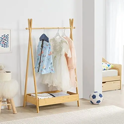 Produktbild: (en.casa) Garderobenständer Sola Kinderkleiderregal Jackenständer 126 x 73 x 42 cm Kleiderständer für Kinder aus Bambus für Kinderzimmer und Schlafzimmer