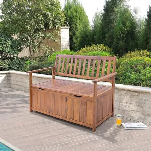 Produktbild: (en.casa) Gartenbank Avezzano mit Staufach Sitzbank für 2 Personen Truhenbank 2-Sitzer Outdoor-Bank aus Akazienholz 130x60x88cm Holzfarben