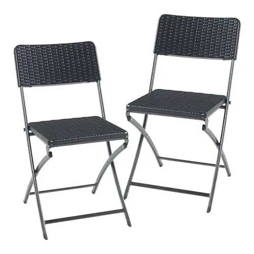 Produktbild: (en.casa) Gartenstuhl klappbar Mark 2-er Set Campingstuhl Strandstuhl Outdoor Indoor Klappstuhl 81 x 58 x 45 cm Rattanoptik, Schwarz