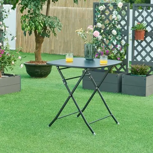 Produktbild: (en.casa) Gartentisch Sande Klapptisch 71 x 70 x 70 cm Balkontisch Stahl klappbar quadratisch Schwarz Outdoor-Beistelltisch faltbar