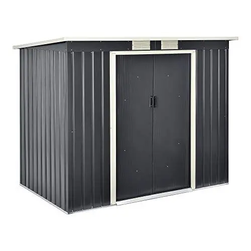 Produktbild: (en.casa) Geräteschuppen 213x130x173cm Gartenhaus 4 m³ mit Pultdach Metallrahmen Schuppen aus Stahlblech Abschließbar Gerätehaus 2 Schiebetür Dunkelgrau