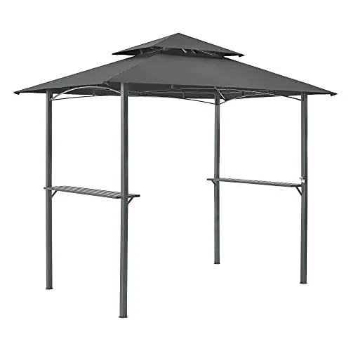Produktbild: (en.casa) Grillpavillon Parga 250x241x151cm BBQ Grill Pavillon mit Bartresen Gartenpavillon mit Doppelschichtdach Stahl Polyester Dunkelgrau