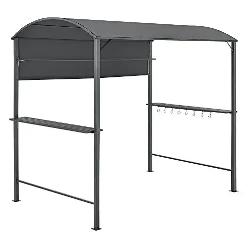 Produktbild: (en.casa) Grillpavillon Pyrgos 215x220x140 cm Grillzelt mit Bartresen BBQ Grill Pavillon Grilldach Grillunterstand Runddach Wasserabweisend Stahlgestell Dunkelgrau