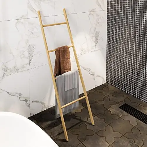 Produktbild: (en.casa) Handtuchleiter Djurs Handtuchhalter aus Kiefernholz Stabiles Badständer 160 x 42 x 4 cm Handtuchständer mit 4 Sprossen für Badetücher Natur
