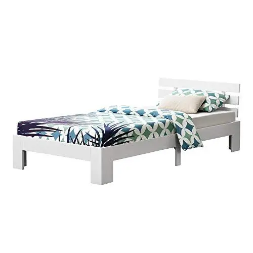 Produktbild: (en.casa) Holzbett Nivala mit Kopfteil und Lattenrost 90x200 cm Bettgestell bis 100 kg Einzelbett Gästeebett Bettrahmen Kiefernholz Weiß