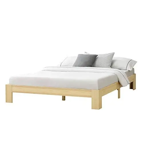 Produktbild: (en.casa) Holzbett Raisio 140x200 cm mit Lattenrost Bettgestell Bett Kiefernholz Massiv Jugendbett Doppelbett Gästebett Natur Holz