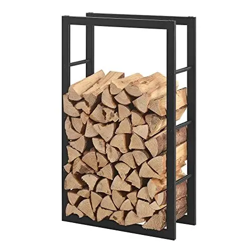 Produktbild: (en.casa) Kaminholzregal Täby Brennholzregal innen außen Metall 60 x 25 x 100 cm Holzunterstand Stapelhilfe für Feuerholz Holzlager Kaminholzständer Schwarz