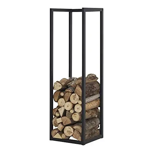 Produktbild: (en.casa) Kaminholzregal Tanum Brennholzregal 35 x 35 x 120 cm Holzunterstand für Innen- und Außenbereich Holzlager aus Stahl Kaminholzständer Schwarz