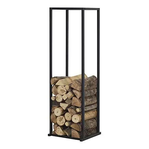 Produktbild: (en.casa) Kaminholzregal Tibro Brennholzregal innen außen Kaminholzständer Metall Brennholzunterstand Kaminholzlager Feuerholzregal 35 x 35 x 120 cm Schwarz