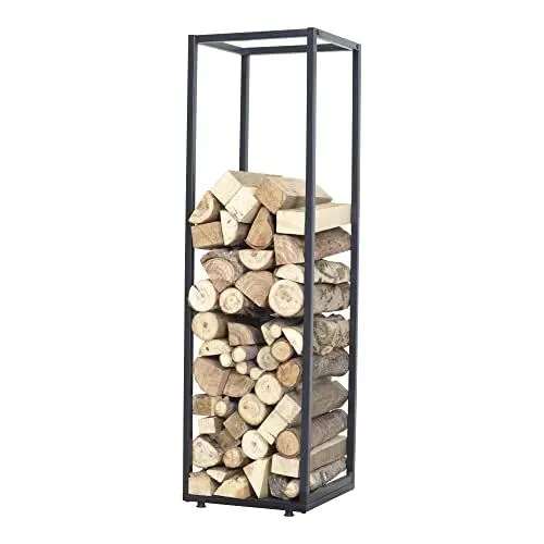Produktbild: (en.casa) Kaminholzregal Tornved Brennholzregal Holzunterstand innen außen Stapelhilfe für Feuerholz Holzlager Metall Kaminholzständer 35 x 35 x 120 cm Schwarz