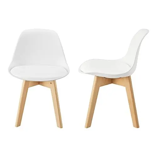 Produktbild: (en.casa) Kinderstuhl Elvdal 2er Set Kinderzimmerstuhl Weiß Schreibtischstuhl für Kinder Sitzhöhe 32 cm Polsterstuhl mit Holzbeinen 56 x 38 x 33 cm