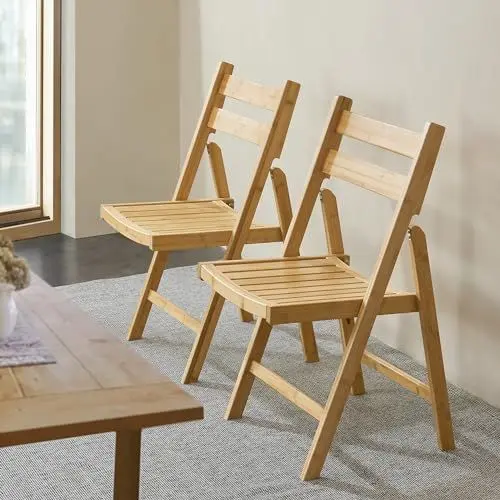 Produktbild: (en.casa) Klappstuhl Gran Esszimmerstuhl im 2er Set klassischer Holzstuhl Küchenhocker im Natur Design platzsparend und klappbar 78x44cm Bambus