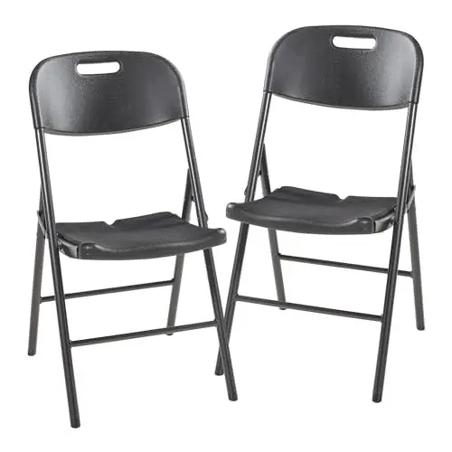 Produktbild: (en.casa) Klappstuhl Ljusnarsberg Gartenstuhl im 2er Set Campingstuhl Faltbarer Kunststoff Stuhl Bistrostuhl mit Metallgestell 87x46x53cm Schwarz