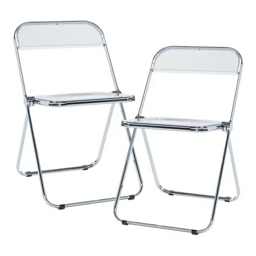 Produktbild: (en.casa) Klappstuhl Pornainen 2er Set Stuhl klappbar Esszimmerstühle 74 x 46 x 47 cm Schreibtischstuhl Belastbarkeit 120 kg Küchenstühle Metallgestell Transparent