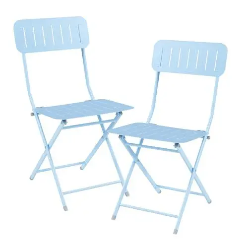Produktbild: (en.casa) Klappstuhl Sande Gartenstuhl 2er Set Balkonstühle bis 110 kg Metall Outdoor Indoor Stuhl klappbar Himmelblau 84,5 x 42 x 50 cm
