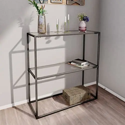 Produktbild: (en.casa) Konsolentisch Konnevesi Sideboard 85 x 80 x 30 cm Flurtisch mit Ablage Beistelltisch Büro Wohnzimmer Industrial Klarglas