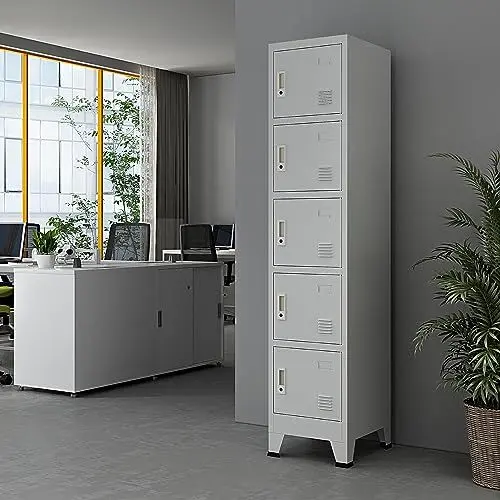 Produktbild: (en.casa) Metallschrank Joroinen mit 5 Türen abschließbarer Stahlschrank Schließfachschrank Spind Werkstatt Umkleideschrank Aufbewahrungsschrank 180 x 38 x 45 cm Grau