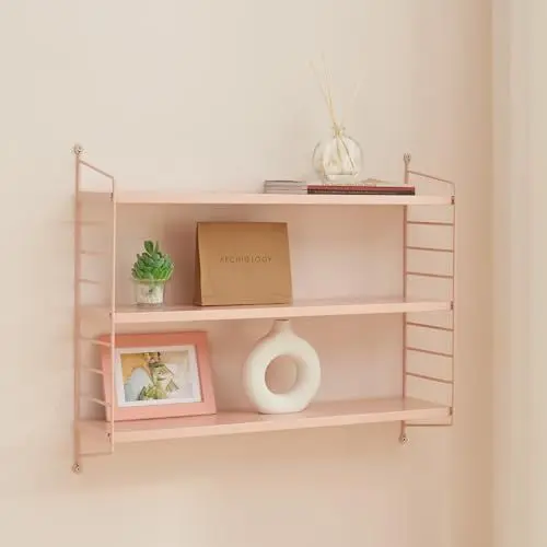 Produktbild: (en.casa) Modulares Wandregal Strängnäs Metallregal Peachy Beige Hängeregal mit 3 Regalböden Badregal Küchenwandregal Wandablage Wohnzimmer