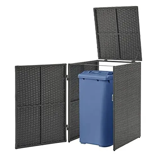 Produktbild: (en.casa) Mülltonnen Verkleidung Widnau für 1 Mülltonne 240 L Mülltonnenbox Mülltonnenhaus Polyrattan Stahlrahmen 109 x 70 x 78 cm Dunkelgrau