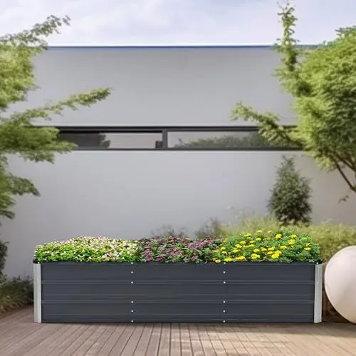 Produktbild: (en.casa) Pflanzbeet Nijmegen 240 x 47 x 40 cm Blumenbeet mit 3 Mittelstreben Hochbeet wetterfest Pflanzkasten verzinkter Stahl Anthrazitgrau