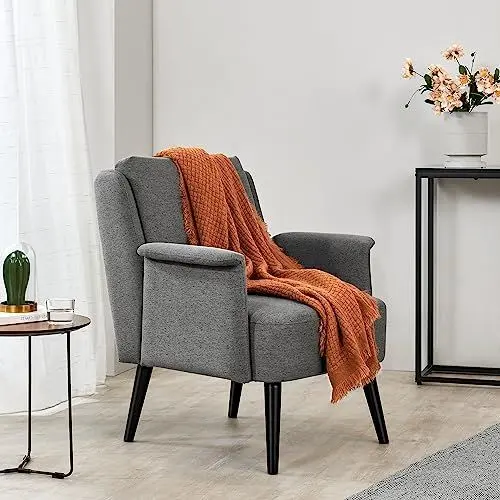 Produktbild: (en.casa) Polstersessel Edling Ohrensessel Wohnzimmer Fernsehsessel mit Holzbeinen Lesesessel Armlehnensessel 83 x 73 x 75 cm gepolstert Grau