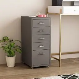 Produktbild: (en.casa) Rollcontainer Kökar Schubladenschrank Metall Aktenschrank mit 5 Schubladen Bürowagen mit Rollen für Arbeitszimmer 69 x 28 x 41 cm Grau