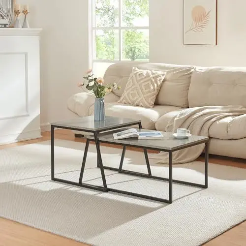Produktbild: (en.casa) Satztisch Hyllestad 2er Set Sofatisch Beistelltisch 2 Größen Couchtisch Wohnzimmertisch Teetisch mit Metallgestell Kaffeetisch Schwarz/Betonoptik