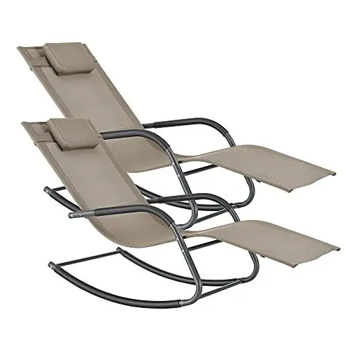 Produktbild: (en.casa) Schaukelliege Caracena 2er Set 147x63x89cm Sonnenliege bis 120kg Schwingliege Schaukelnd Beige