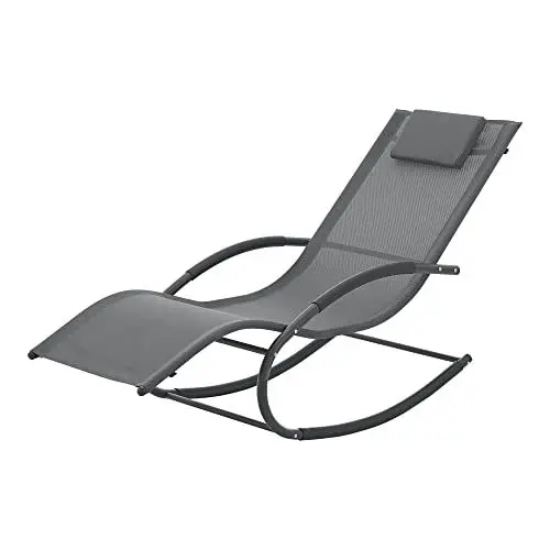 Produktbild: (en.casa) Schaukelliege Tarent Liegestuhl Gartenliege wetterfest 174 x 63 x 88 cm Schaukelstuhl Outdoor Sonnenliege Relaxliege mit Kopfpolster Stahlgestell bis 150 kg Dunkelgrau
