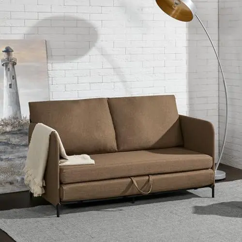 Produktbild: (en.casa) Schlafsofa Soini 2-Sitzer Sofa mit Schlaffunktion gepolstert Schlafcouch mit Bettkasten Bettsofa ausziehbar Braun Klappsofa Schaumstoff