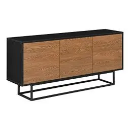 Produktbild: (en.casa) Sideboard Boxholm mit 3 Schranktüren 120x30x55cm Kommode Wandschrank Wohnzimmerschrank Metallgestell Schwarz/Dunkler Holzton