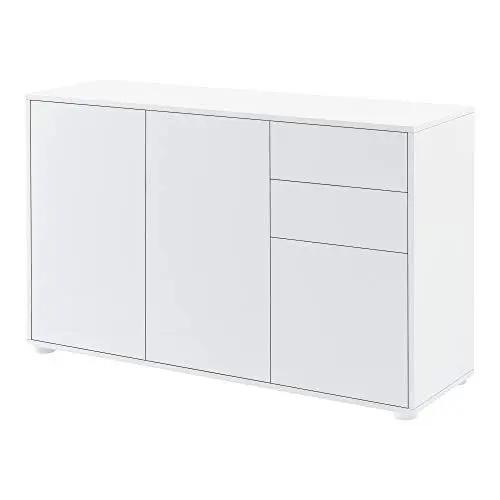 Produktbild: (en.casa) Sideboard Paarl Kommode 74 x 117 x 36 cm mit 2 Schubladen und 3 Schranktüren Spanplatte Weiß Hochglanz