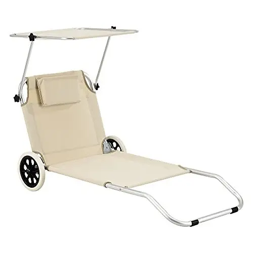Produktbild: (en.casa) Sonnenliege Lazkano mit Rollen 150x62cm Gartenliege Liege Strandliege Aluminium Beige