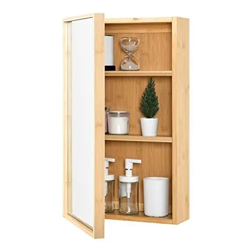 Produktbild: (en.casa) Spiegelschrank Ikorfat 60,5 x 35 x 14 cm Badspiegel Hängeschrank mit Spiegeltür Bambus Natur