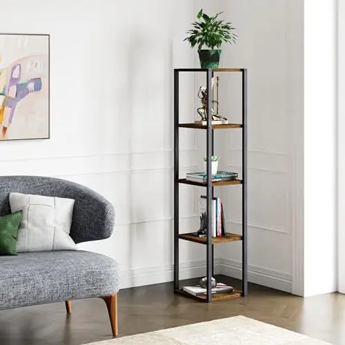 Produktbild: (en.casa) Standregal Uusikaupunki Bücherregal schmal mit 5 Ablagen Küchenregal 30 x 30 x 150 cm Standregal Wohnzimmerregal Walnuss-Optik/Schwarz