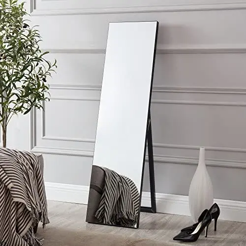 Produktbild: (en.casa) Standspiegel Barletta 150x35 cm Ganzkörperspiegel rechteckig Ankleidespiegel kippbar neigbar Schwarz