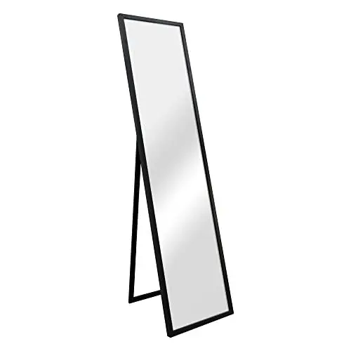 Produktbild: (en.casa) Ganzkörperspiegel Giovinazzo Standspiegel mit Rahmen 150 x 35 cm neigbar Bodenspiegel zum Aufstellen Schlafzimmer rechteckig Flurspiegel Schwarz