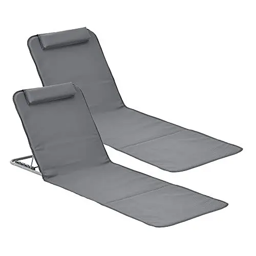 Produktbild: (en.casa) Strandmatte Donostia 2er Set Sonnenmatte klappbar Dunkelgrau Strandliege mit Verstellbarer Rückenlehne Liegematte mit Tragetasche 143 x 48 cm